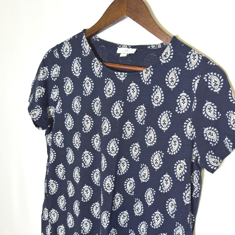 J. Jill Navy Blue White Paisley Ruffle Hem Shift Dress Pockets Small